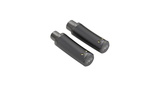 Wireless microphone system with two dark handheld microphones at an angle