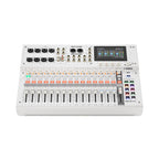 White MGX16V digital mixing console top view with faders, buttons, and touchscreen