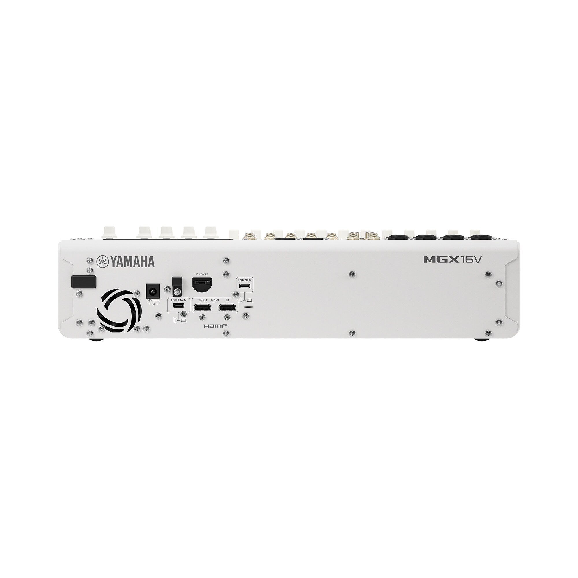White MGX16V 22-channel digital mixing console with front control panel and ports
