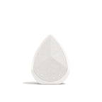 White wireless speaker, upright teardrop shape with light front grille dots