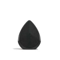 Black wireless speaker, upright teardrop shape with dark front grille