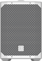 Black weatherized loudspeaker with front speaker grille and EV logo
