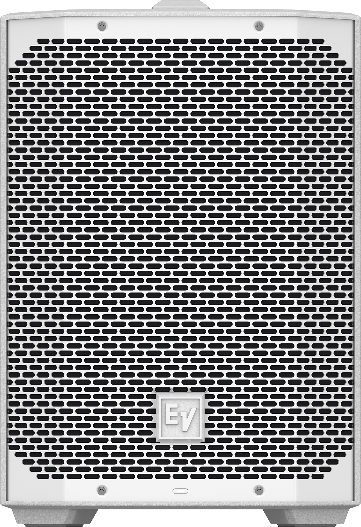 Black weatherized loudspeaker with front speaker grille and EV logo