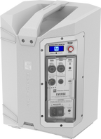 Weatherized portable loudspeaker rear connections panel, white