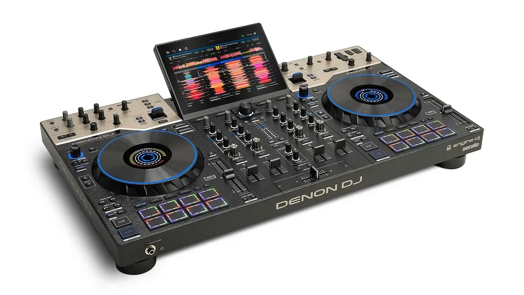 Denon DJ PRIME 4 G2 standalone DJ controller with dual jog wheels and central touchscreen