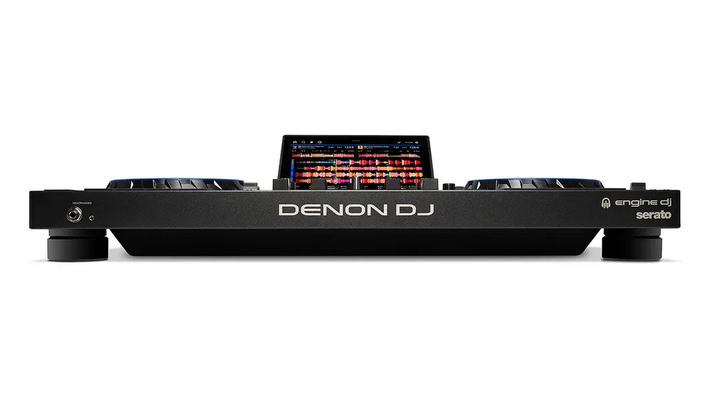 Denon DJ PRIME 4 G2 DJ controller rear side view with top screen and control deck