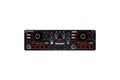 DJ mixer controller with two jog wheels, black body, and red backlit buttons