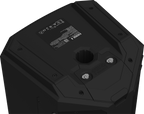 Weatherized portable loudspeaker rear panel with battery/label details, black