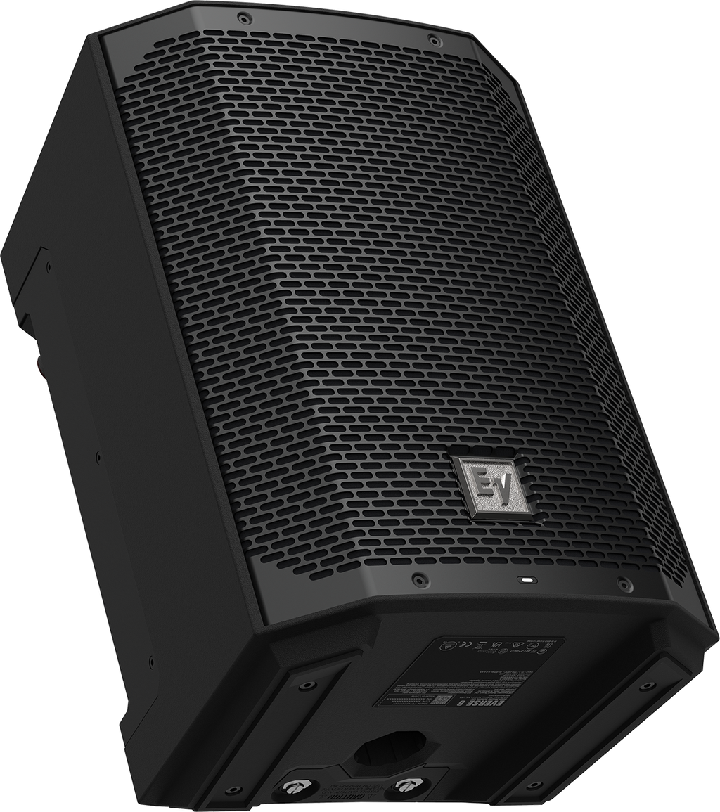 Weatherized portable loudspeaker, black, rear grille and EV logo
