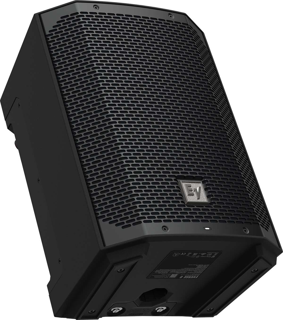 Weatherized portable loudspeaker, black, rear grille and EV logo